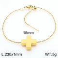 Bracciale regolabile in acciaio dorato con ciondolo a croce da 15mm e catena da 230mm - Bracciale Oro (KB190587-Z)