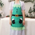Christmas elf themed apron with green fabric, black belt design and white pom pom details - Christmas Elf