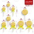Yellow and white spiral candy lollipop decorations in three sizes with bows - Yellow/White