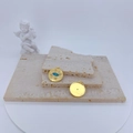 Goldener Evil Eye Anhänger im Vintage-Stil auf Steinplatte mit kleiner Engelsfigur - #1 Blauer Böser Blick Anhänger / Blau
