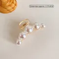 Elegant gold claw clip featuring five gradient white pearls size 2.5x6.8CM - Medium (2.5x6.8cm) / Clear Gradient Pearl