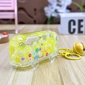 Yellow bus acrylic liquid keychain with floating beads and bells for bag decor - Bus Colorful Beads-Yellow