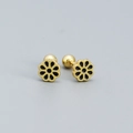 Boucles d'oreilles fleurs en argent 925 avec émail noir et finition dorée élégante - Plaqué Or (Noir)