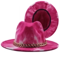 Sombrero Fedora de lana tie-dye rosa y blanco para mujer con detalle de cadena dorada - M (56-58cm) / Tie-dye Rosa Blanco