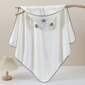 White coral fleece baby hooded bath towel with cute bear ears and striped piping details - 80*80cm / Striped Bear