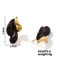Detail view of gold and black fluid-shaped stud earrings showing 2.9cm height and 1.5cm width - Black (E01675-6)