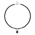 Retro stainless steel beaded necklace featuring matte black stones and tiger eye details - Black Magnetic Stone Style
