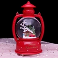 Red Christmas lantern with miniature snowman scene and golden Merry Christmas text - 2368 Auto-Snow A Car
