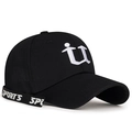 Berretto da baseball nero con logo U ricamato bianco e cinturino sportivo a nastro - Regolabile / Nero