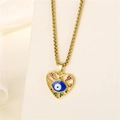 Collar de corazón dorado con colgante de ojo turco azul y pedrería multicolor - Collar de Oro de Corazón de Mal de Ojo