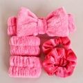 5-piece soft plush set including pink bow headband, wristbands and magenta scrunchies - Rose Red Washing Set (5-Piece Set)
