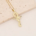 Detail of an 18K gold plated Ankh pendant with intricate snake wrap on a beige stone - Ankh with Snake Style (3#)