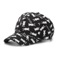 Black cotton baseball cap featuring white rabbit jacquard and curved brim for sun protection - One Size (56-60cm) / Black With White Rabbit (A)