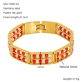 Gold stainless steel bracelet with double-row red and white natural stones, 14mm width - Gold With White and Red Stones