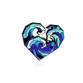 Heart-shaped enamel pin with Great Wave design in blue and mint green finish - Heart Wave