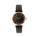 Women's quartz watch with black carbon fiber strap and rose gold rhinestone dial - Black