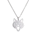 Polished silver stainless steel necklace with hollow origami wolf head pendant for men - Steel O-Chain Style A