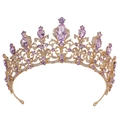 Golden Baroque bridal crown with purple teardrop gemstones and sparkling crystals - Gold & Light Purple (H1056)