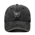 Unisex washed cotton baseball cap with Shaka hand sign embroidery for outdoor sports - One Size / Washed Black