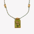Braided multi-color rope necklace with a gold 18K palm tree pendant and green enamel - Gold Light Green
