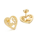 Golden heart-shaped stainless steel stud earrings featuring a hollow LOVE artistic design - Gold LOVE Heart Hollow Style (KE62636-K)