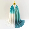 Close-up of lightweight chiffon scarf with teal to white gradient color transition - Dark Teal to White Gradient (Style 1)