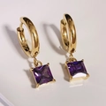 Square purple zircon drop earrings in 18k gold plated titanium steel finish - Purple