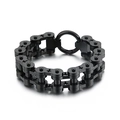 Pulsera de cadena de moto para hombre en acero inoxidable negro con cruz grabada - Negro