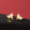 Minimalist golden stainless steel dog earrings with a polished 10mm geometric finish - Running Puppy (781) / Gold