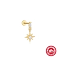 Golden S925 sterling silver stud earring featuring an octagonal star with sparkling zircon - Single Gold #3 (Star Pendant)