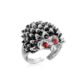 Hip hop punk hedgehog ring in vintage silver with red rhinestone eyes and open band - Hedgehog