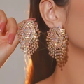 Luxurious long tassel earrings with shiny crystals and gold finish for elegant women - Gold Colorful Rhinestone Long Fringe