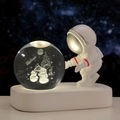 3D laser engraved crystal ball night light with astronaut stand and Christmas snowman scene - Sphere / Snowman (Natural Light)