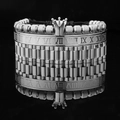 Men's crown skull bracelet set with Roman numerals on mesh steel band and braided rope - Steel Color Crown with Watch Strap