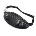 Schicke schwarze Gürteltasche aus Kunstleder mit Reißverschlüssen und Webband - Schwarz