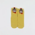 Ginger yellow Christmas mid-calf socks with 3D cartoon bear wearing a red pom-pom hat - One Size / Yellow Bear