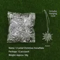 Set of 12 clear 51mm 12-pointed acrylic Christmas snowflake ornaments with silver strings - 12-Petal Snowflake / 51mm