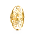 Vintage hollow out floral stainless steel ring with oval frame in polished gold finish - Gold Style 1
