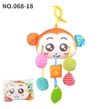 Hanging plush monkey stroller toy with colorful rattles and green leaf teether for babies - Monkey Drawstring Pull-and-Play Style