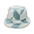 Dettaglio ravvicinato di un cappello pescatore a scacchi blu e bianchi in morbido peluche - M (56-58cm) / Azzurro/Bianco Patchwork