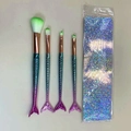 Detail of four mermaid makeup brushes with gradient handles and green fiber bristles - 4Pcs Set / Gradient Green