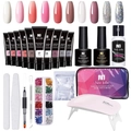 Complete Née Jolie poly nail extension gel kit with UV lamp and ten assorted colors - 10 Color Set (Makeup Bag With Lamp)