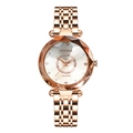 Women's rose gold quartz watch featuring a sparkling multi-faceted glass and silver dial - White Dial (Rose Gold Steel Strap)