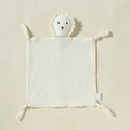 Cream white cotton gauze baby security blanket with rabbit head and knotted corners - Milky White (Lion)
