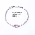 Silver-toned tennis bracelet with square zircons and a pink oval center stone - Silver Oval Pink Zircon