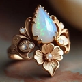 Anello vintage floreale in rame con opale a goccia e dettagli in rilievo di foglie - US 6 / Oro champagne