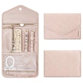 Pink quilted jewelry organizer roll with compartments for rings earrings and necklaces - Pink Large