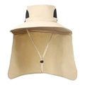 Outdoor khaki sun protection hat with wide brim and removable neck cover flap - Khaki - Zippered