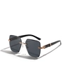Gafas de sol cuadradas sin montura con cristales gris oscuro y patillas doradas - Todo Gris