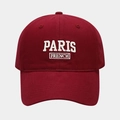 Detailed embroidery of PARIS letters on a burgundy soft cotton baseball cap crown - Burgundy